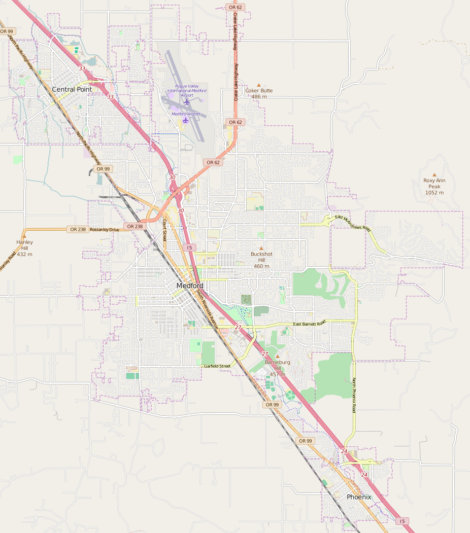 Service area map showing Medford, Ashland, Central Point, Jacksonville, White City and Phoenix